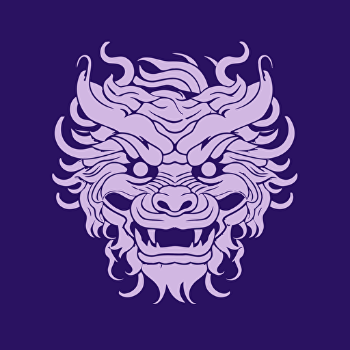 a white and purple traditional Chinese dragon logo for a lion dance team lunar new year core, single line vector art, 2d