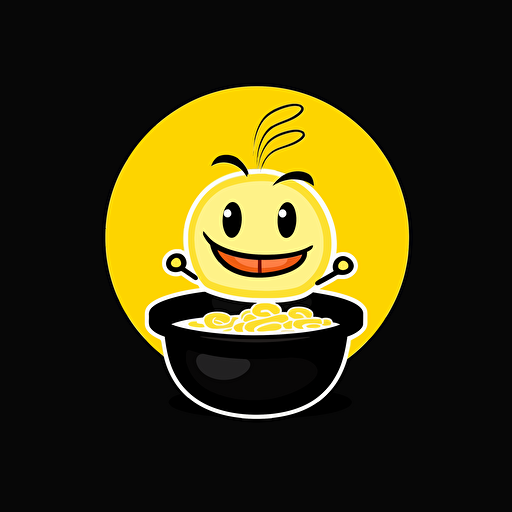 a mascot logo of a shrimp, hotpot restaurant,simple, vector yellow color, black background