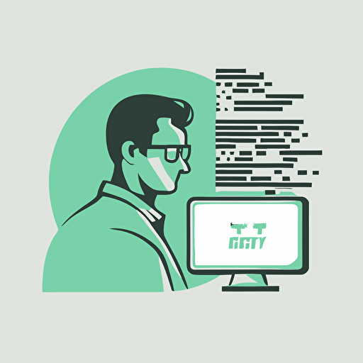 flat vector logo of computer, programmer, coding, minimal, mint green