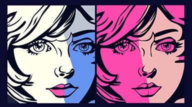 pop art sticker with white outline, visualizing Age of majority, manga style, vector, minimalist, dark pink, dark blue, black and unsaturated beige, pink, violet, high detail, high resolution, perfect style, for print,