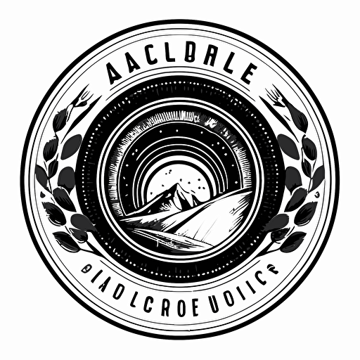 circle logo vector black and white linework for youth program centered around video production and filmmaking, allude to community and movie production