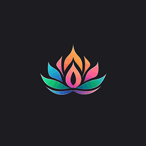 Modern minimalist iconic logo of lotus flower, rainbow color vector, on black backgroung