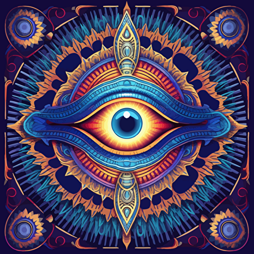 2d mandala made with eyes and hands, alex grey, uv colors, vector style, detailed