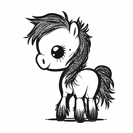 cute comic walking pony outline black and white vector