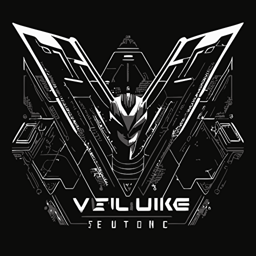 a white vector logo, futuristic, minimalist, space, sci fi, solid black background, cyberpunk v5 no shadows