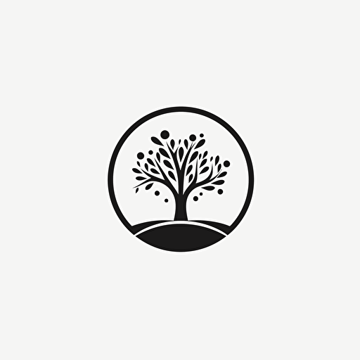 a black and white minimalistic logo, C shape, tree, seeds, leaves, whitespace, vector