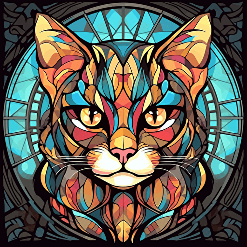 stained glass cat, hyper detailed, epic composition, vector design on the edges of the image