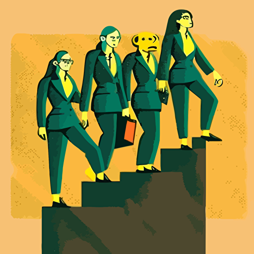 Four women in business suit climbing primate, detaillierte vector illustration
