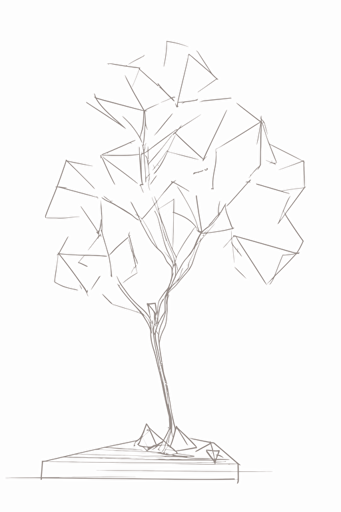 single line vector drawing of a crystall tree by Quibe and Differantly, white background