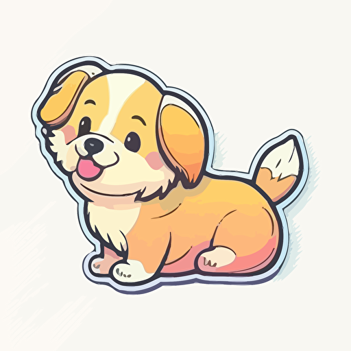 kawaii colored dog, sticker, vector, white background, contour, cartoon style