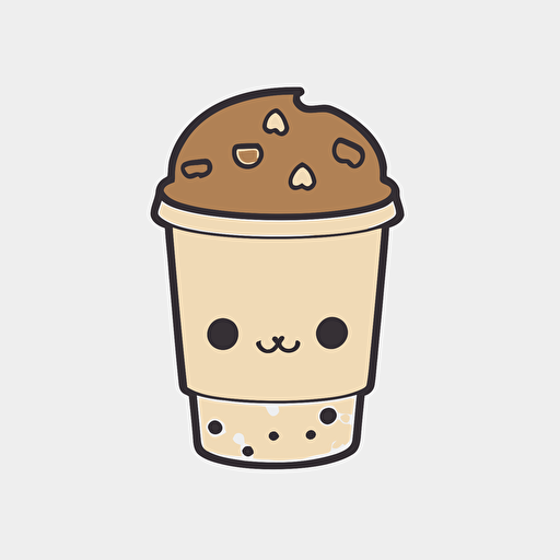 kawaii coffe cup, sticker, vector, white background, contour, cartoon style
