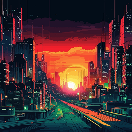 An anime landscape cyber punk red, green, yellow light vector