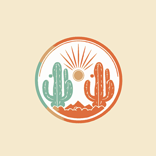 simple logo with a cactus and sun, vector style, 2 color