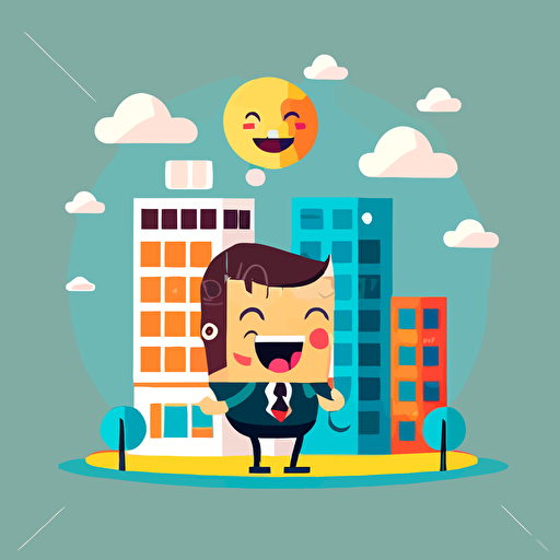 cute happy feeling business building vector cartoon vector flat