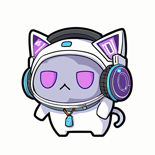 Expression: Cautious approach, Action: Slowly investigating a new person , a cat wearing headphones, digital drawing cartoon sticker, kawaii, contour, vector, transparent background, 2D