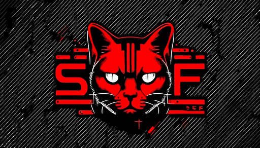 A minimalistic vector logo "SEF", dark, punk, cat, techno, drum and bass, neon, red and black and white