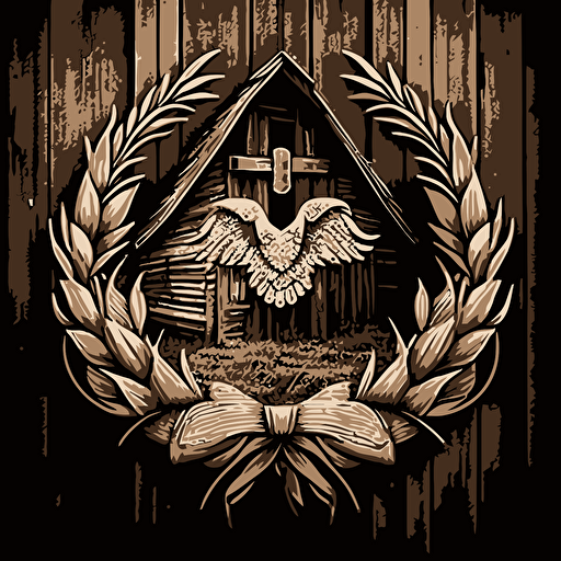 line drawing coat of arms, iowa barn::2, sheep head::1, corn wreath::2, Vector