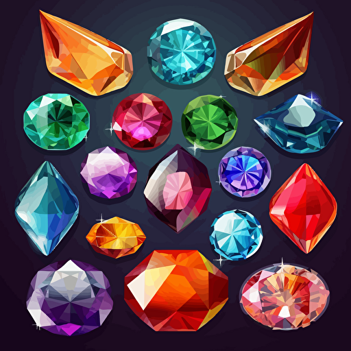 Gems, items, shiny object, high detail, symmetrical, vector, cartoon