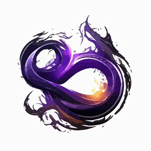 icon, logo, esport, infinity symbol, small electric flame, white background, single color, purple, vector, no shadows