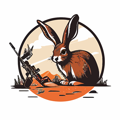 adorable Jackalope at shooting range, vector logo, vector art, 2d, simple cartoon, saturated, white background