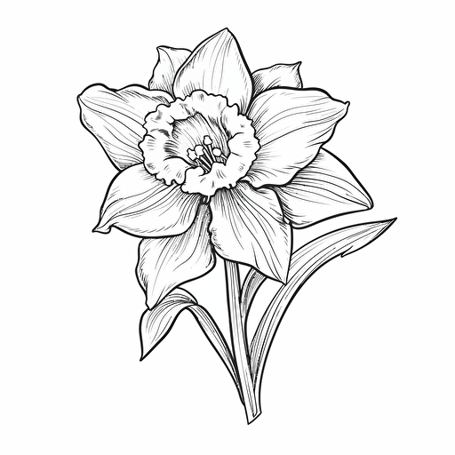Daffodil ignorant style No Shadow. Cartoon. Coloring page. Vector. Simple.
