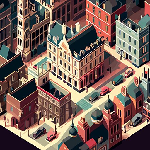 full london downtown in 1900 aerial view, isometric perspective, vectorial style, limited 3 color palette