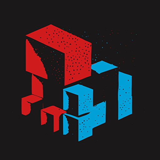 minimalist, vectorized, blue and black colors, print layer , delicacy, 5 small cubes on a straight line each with different shades of red, black background