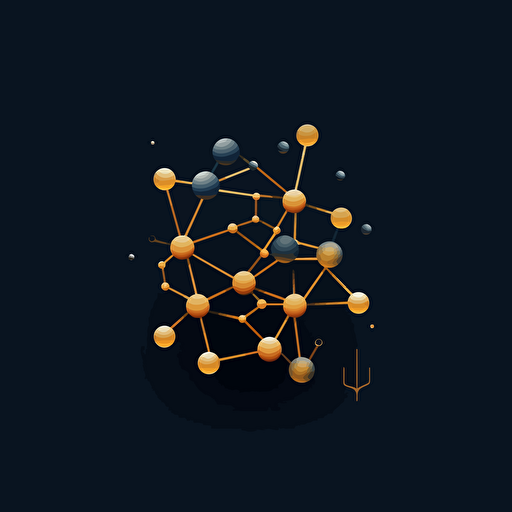 negative space dark blue molecular structures, minimalist design, Logo, Gold background, vector drawing, flat