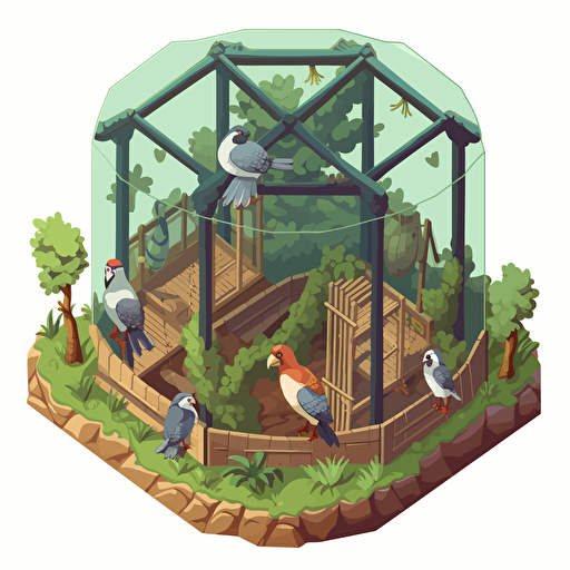 isometric cartoon vector image of a large aviary cage with transparent background