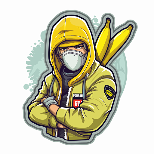 create a full banana, animated, graffiti style, with a face, japanese, air freshener, vector, sticker style, grand theft auto V theme art no background