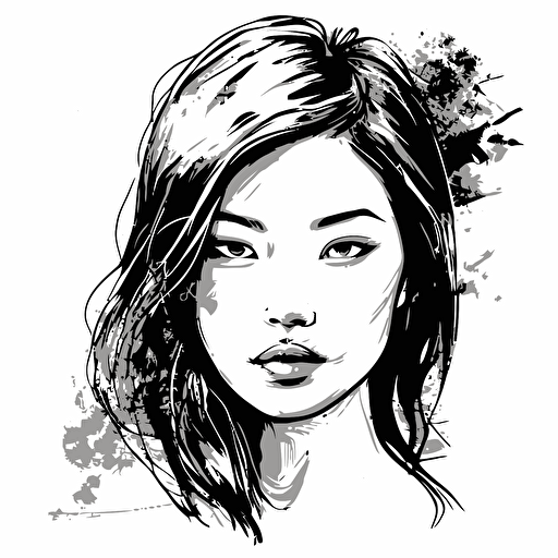 artistic sketch of a beautiful asian female student face, vector, illustration boutique logo