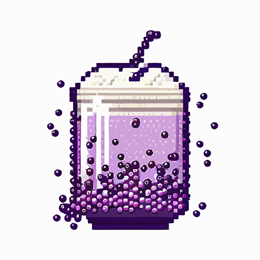 a simpe pixel art design of a purple bubble tea, white background, vector