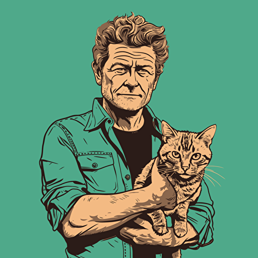 vector art style 48 year old white man holding a cat, in the style of Micheal Parks