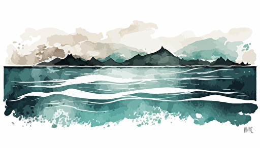 watercolour of the ocean, minimalist, vector, contour