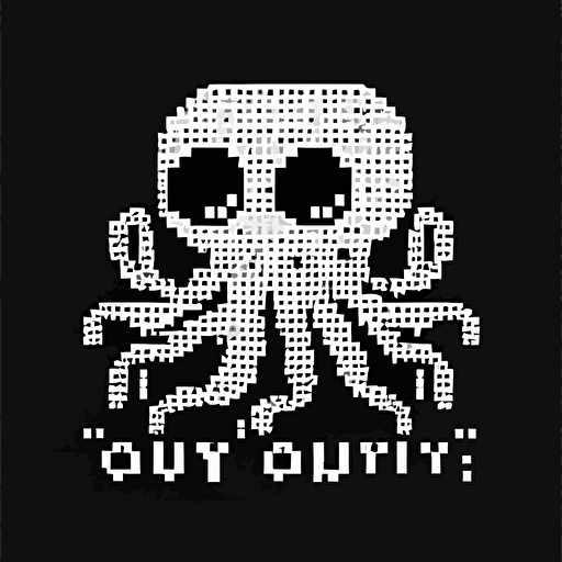 pixel vector white and black, flat octopus. he holds text "company", trying to squish it