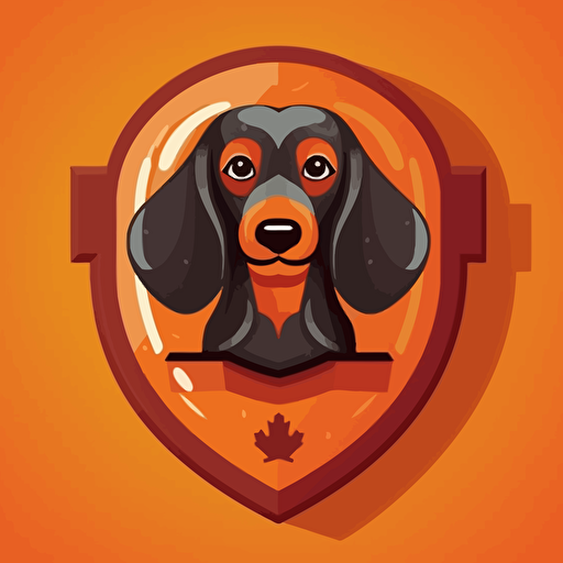 Create a shield for a soccer club containing (dachshund dog , soccer ball): Main colour orange. Vector art by Martina Krupičková, behance contest winner, postminimalism, digital illustration, flat shading, 2D game art.