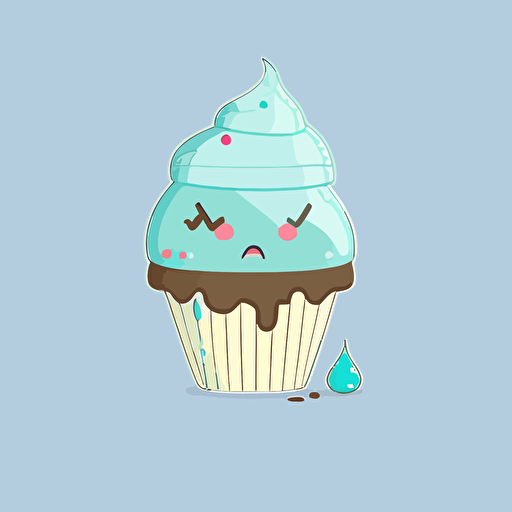 cute sad cupcake kawaii style, vector clipart