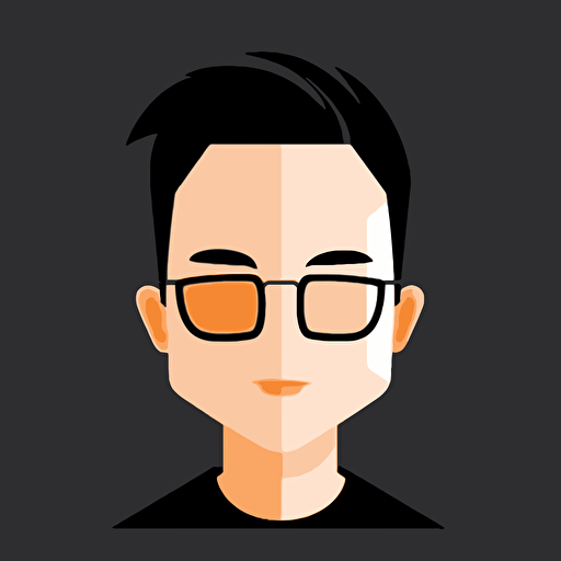minimalistic avatar, chinese man with glasses, middle hair, vector