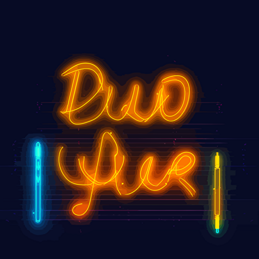 write YOUDJ in orange, blue and yellow neon lights, vector