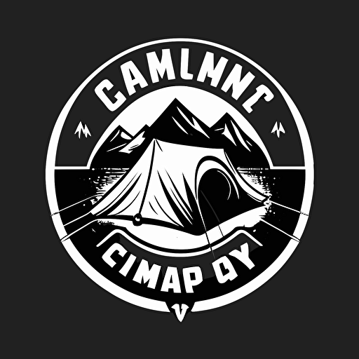 [style] iconic logo of a sport camp , black vector and white backround