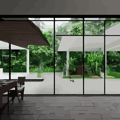 simple house architecture rainy tropical forest glass white cloth flowers foreground wes anderson mies van der rohe style wide angle cinematic lighting atmospheric realistic octane render highly detailed style craig mullins hd render 3d octane render unreal engine 5 redshift render cinema4d c4d rendered houdini houdini render blender render cycles render optix render povray vray cryengine luxcorerender mentalray render raylectron infini d render zbrush directx terragen autodesk 3ds max effects 4k uhd immense detail interdimensional lightning studio quality enhanced quality