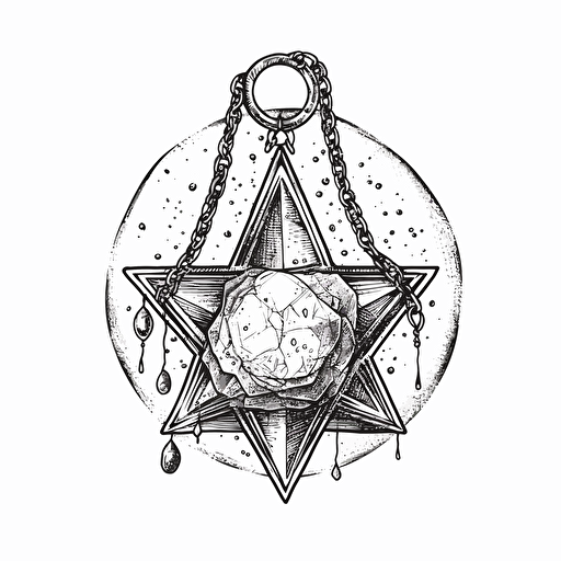 Hand drawn black and white sketch of amulet with stars, white background, sticker, vector, cutout