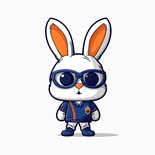 a vector picture in Unreal Engine depicting a rabbit funko pop dressed with fashionable clothes in Chelsea soccer colors clothes illustration, white background for a clean, minimalist design, sticker style
