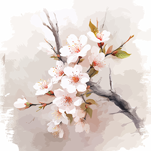 vector art, white japanese cherry blossom, painting