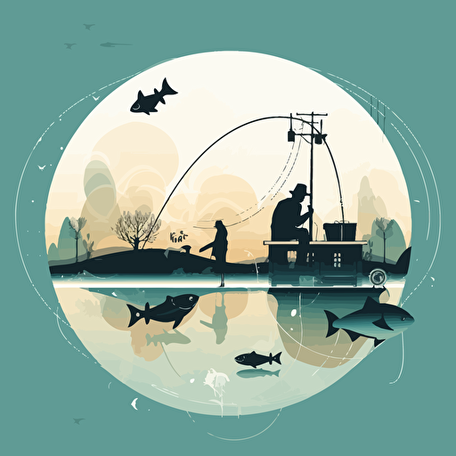 a successful day fishing, modern minimalist design, vector