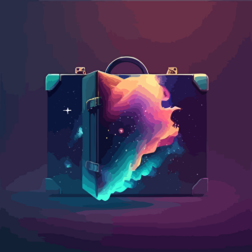 an illustration of a closed briefcase floating around space. Vector. Moody
