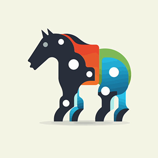 flat vector simple cartoon logo of a robot horse with circuts, blocky, centered, only solid colours