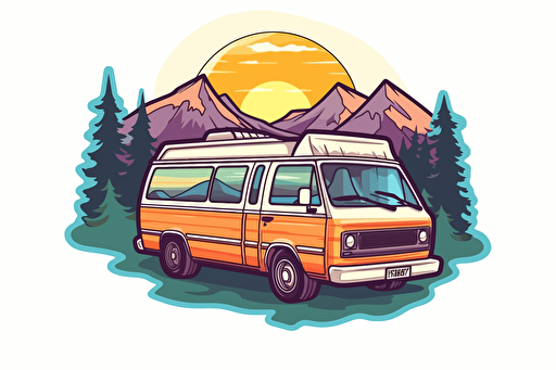 2d illustration, vanlife simple vector colorful sticker