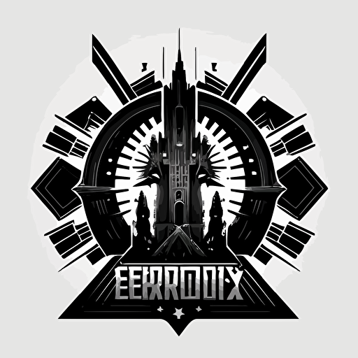 Retro futuristic iconic logo of corporate exorcist, black vector, on white background.