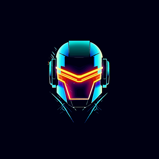 minimalist logo design, vector, 80s theme, tactical, neon blue, robotic helmet, soundwave on visor, letter Y, daft punk,
